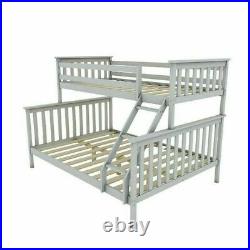Triple Bunk Beds Double Bed Frame Solid Pine Wood Adult Kids Children with Stair