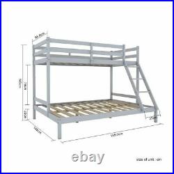 Triple Bunk Beds Double Bed Grey Wooden Bed Frame 4FT6 Double & 3FT Single Kids