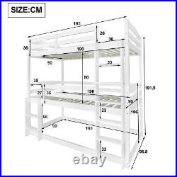 Triple Bunk Beds High Sleeper Kids Children Pine Wooden Bed Frame With Stairs