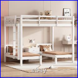 Triple Bunk Beds Kids Children High Sleeper Pine Wooden Bed Frame With Nightstand