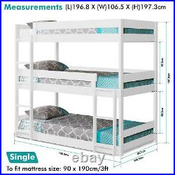 Triple Bunk Beds Kids Children Pine Wood High Sleeper Bed Frame With Stairs