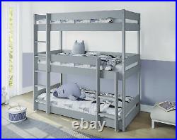 Triple High Sleeper Bunk Bed Kids Wooden Bed Frame Ladder 3FT Single