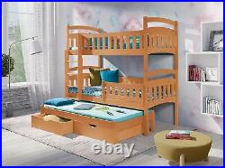 Triple Kids Sleeper MARIO 3 Bed with Mattresses 2ft6 Solid Wood Custom Colours