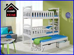 Triple Kids Sleeper MARIO 3 Bed with Mattresses 2ft6 Solid Wood Custom Colours