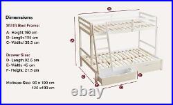 Triple Sleep Bunk Bed with Storage Drawers 3ft and 4ft Adult bed Kids bed