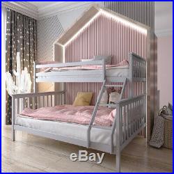Triple Sleeper Bed Wooden Bunk Bed In Grey With Headboard Double & Single Kids