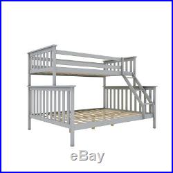 Triple Sleeper Bed Wooden Bunk Bed In Grey With Headboard Double & Single Kids