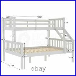Triple Sleeper Bunk Bed Frame Solid Pine Wood Double 4FT6 & Single 3FT White