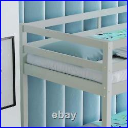 Triple Sleeper Bunk Bed Frame Solid Pine Wood Single 3FT & Double 4FT6 Grey