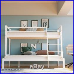 Triple Sleeper Bunk Bed Frame Solid Wood Pine 3FT & 4FT6 Slatted Bedstead White