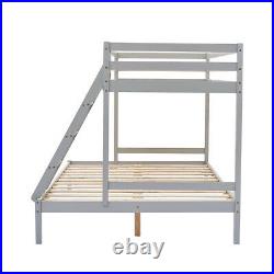 Triple Sleeper Bunk Bed Frame Wood Pine Slatted Bedstead 3FT 4FT6 in White/Grey