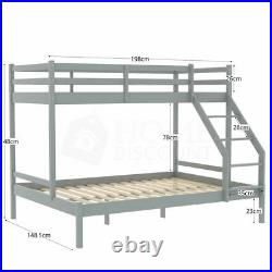 Triple Sleeper Bunk Bed Pine Wood Frame ladder Single 3FT & Double 4FT6 Grey