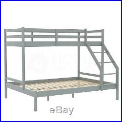 Triple Sleeper Bunk Bed Pine Wooden Frame Kids Double & Single 4FT6 3FT Grey