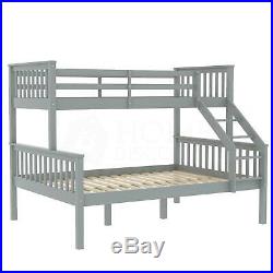 Triple Sleeper Bunk Bed Solid Wooden Frame Kids Double & Single 4FT6 3FT Grey
