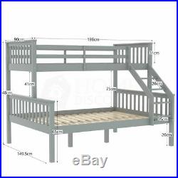 Triple Sleeper Bunk Bed Solid Wooden Frame Ladder Single & Double 3FT 4FT6 Grey