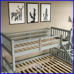 Triple Sleeper Bunk Bed Solid Wooden Frame Ladder Single & Double 3FT 4FT6 Grey