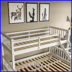 Triple Sleeper Bunk Bed Solid Wooden Frame Ladder Single & Double 3FT 4FT6 White