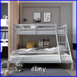 Triple Sleeper Bunk Bed Wooden Bed Frame in Grey for Children Adults with Stairs
