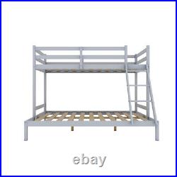 Triple Sleeper Bunk Bed Wooden Bed Frame in Grey for Children Adults with Stairs