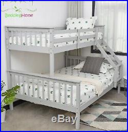 Triple Sleeper Pine Wood Bunk Bed 3ft And 4.6ft White & Silk Grey Kids & Adult