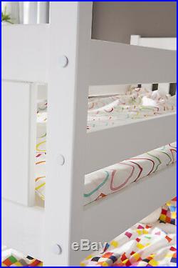 Triple Trundle Wooden Bunk Beds Storage Mattresses White Solid Frame