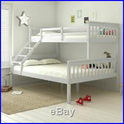 Triple Wooden Bunk Bed Frame Children Kids Adults White Solid Pine Bedstead UK