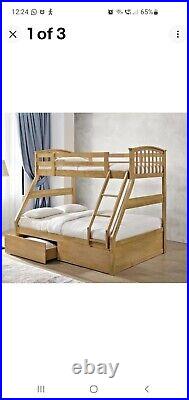 Triple Wooden Bunk Bed With X2 Drawers