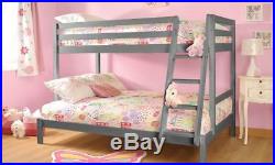 Triple Wooden Bunk Bed in Grey 3ft & 4ft with Mattress Options Durleigh