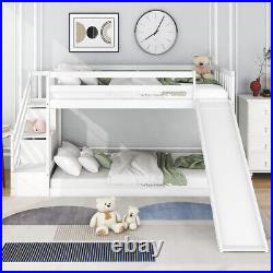 Twin Kids Bunk Bed Mid Sleeper with Slide and Ladder Wooden Cabin Bed White Wood