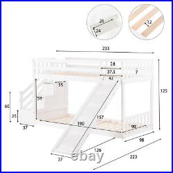 Twin Kids Bunk Bed Mid Sleeper with Slide and Ladder Wooden Cabin Bed White Wood