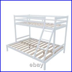 UK Double Bed Twin over Twin Triple Bunk Bed Frame Wooden with Stairs Adult Kids
