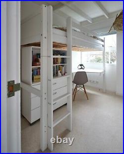 Used white wooden Flexa bunk bed / high-sleeper + desk + shelves + drawers