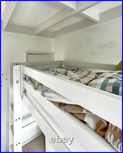 Used white wooden Flexa bunk bed / high-sleeper + desk + shelves + drawers