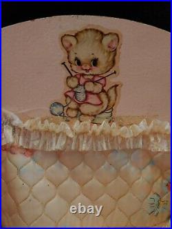 Vintage Badger Toys Pink Wicker Doll Bunk Bed Bassinet Kitten Decals Lace CUTE