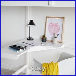 VonHaus High Sleeper Bed with Desk White Wooden Pine Study Bunk Loft Bed Frame