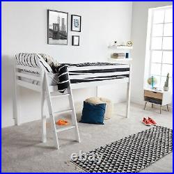 VonHaus Mid Sleeper Bed Frame Single White Bunk Cabin Bed with Ladder Wooden