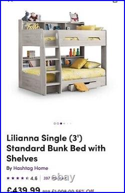 Wayfair Lilianna Bunk bed Grey With Shelves And Drawer