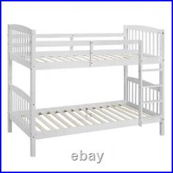 White Bunk Bed Wooden Frame Sleeper With Ladder Solid Wood Top Safety Rail