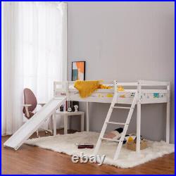 White Bunk Bed with Ladder Pine Wood 3FT Single Bed Frame Cabin Bed for Child