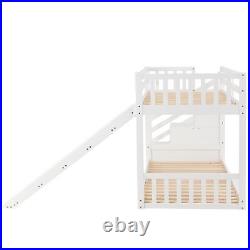 White Bunk Bed with Stairs& 2 Storage Drawers Solid Pine Children Kids Bedroom