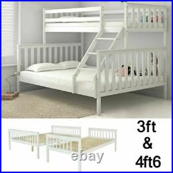 White Double Bed Bunk Bed Triple 3 Pine Wood With Stairs Kids Children Bed Frame