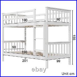 White Double Twin Bunk Beds 3ft Single Solid Pine Wood Kids Sleeper with Ladder