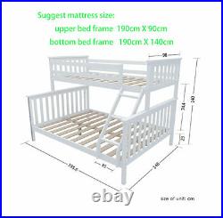 White/Grey Triple Detachable Bunk Bed Children Adult Kids Solid Pine Bed Sleeper