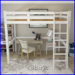 White High Sleeper Cabin Wooden Frame Bunk Beds With Side Ladder Kids Single 3FT