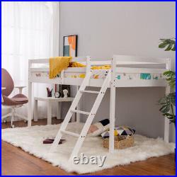 White Kid Bunk Bed Mid Sleeper with Ladder 3FT Single Bed Frame Wooden Cabin Bed