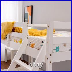 White Kid Bunk Bed Mid Sleeper with Ladder 3FT Single Bed Frame Wooden Cabin Bed