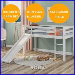 White Kids Bunk Bed Mid Sleeper With Adjustable Slide and Ladder Wooden Cabin Bed
