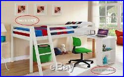 White Kids Bunk Bed Mid Sleeper and Ladder Wooden Cabin Bed with Whitewash Desk