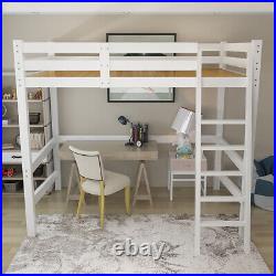 White Kids Bunk Bed Sleeper with Ladder 3FT Single Bed Frame Wooden Cabin Bed