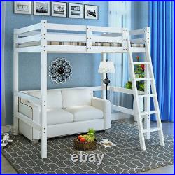 White Kids Bunk Bed Sleeper with Ladder 3FT Single Bed Frame Wooden Cabin Bed
